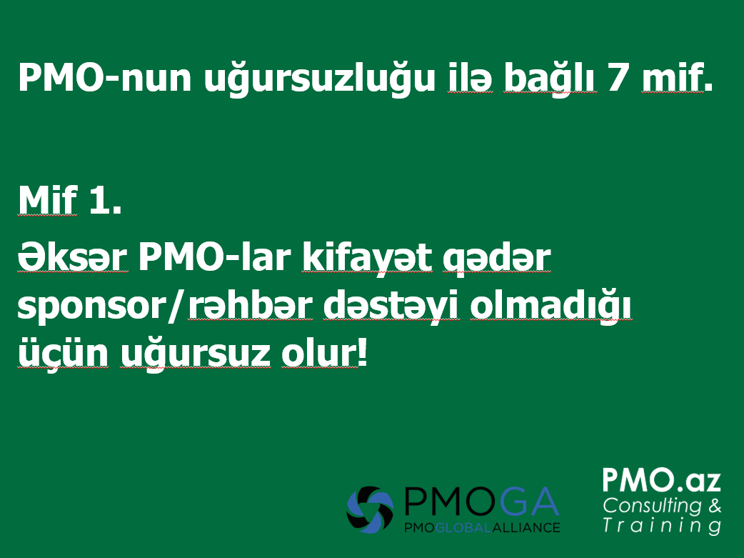 Mif 1. Əksər PMO-lar kifayət qədər sponsor/rəhbər dəstəyi olmadığı üçün uğursuz olur!